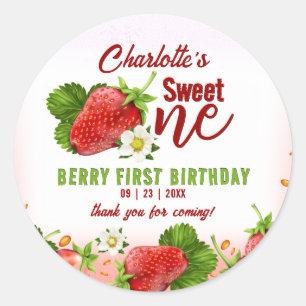 Sticker Rond Fraise Sweet ONE Première fête d'anniversaire