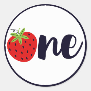 Sticker Rond Fraise UN Anniversaire Fille Bébé 1ère Première Pa