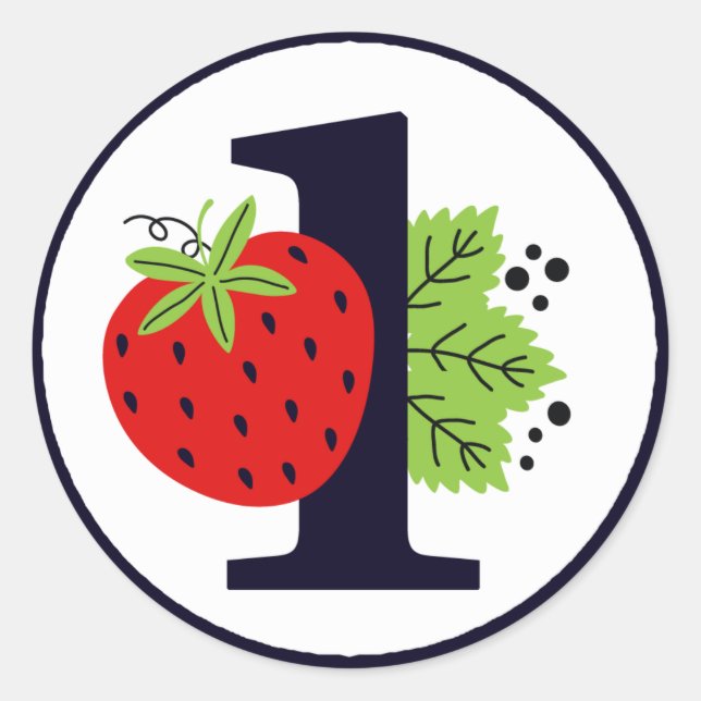 Sticker Rond Fraise UN Anniversaire Fille Bébé 1ère Première Pa (Devant)