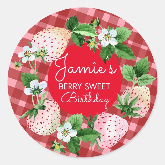 Sticker Rond Fraises d'aquarelle première année Plaid (Devant)