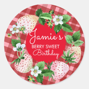 Sticker Rond Fraises d'aquarelle première année Plaid