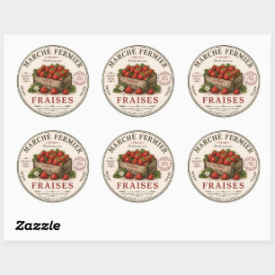 Sticker Rond Fraises de marché vintage de paysans français