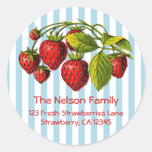 Sticker Rond Fraises fraîches Bleues rayures