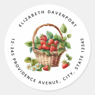 Sticker Rond Fraises fraîches dans un panier d'osier Adresse
