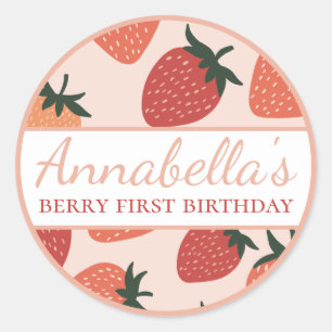 Sticker Rond Fraises Mignonnes Nom Personnalisé Baie
