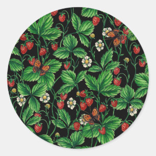 Sticker Rond Fraises sauvages sur le noir