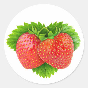 Sticker Rond Fraises sur une feuille