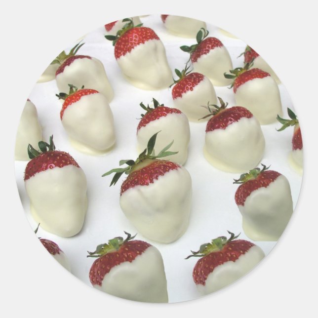 Sticker Rond Fraises trempées dans le chocolat blanc (Devant)