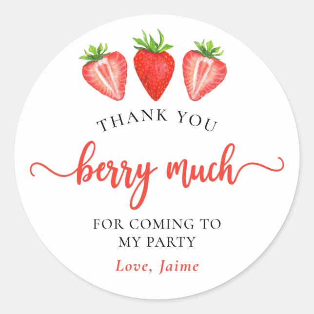 Sticker Rond Framboise rouge Merci d'anniversaire beaucoup (Devant)