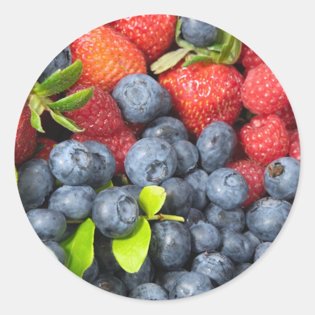 Sticker Rond Framboises bleuets et framboises (Devant)