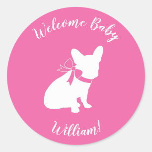 Sticker Rond Français Baby shower Bulldog Français Français ros