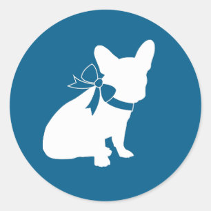 Sticker Rond Français Baby shower Bulldog Français Frenchie Blu