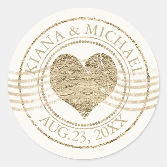 Sticker Rond Français Romance Heart Mariage Gold ID870 (Devant)