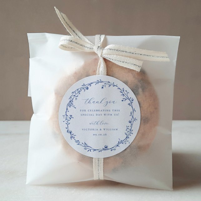 Sticker Rond Française Bleue Botanique Wreath Wedding Favor (Créateur téléchargé)