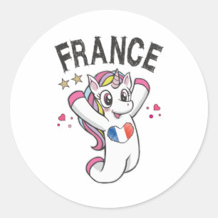 Sticker Rond France Fan de football Unicorne avec drapeau du co