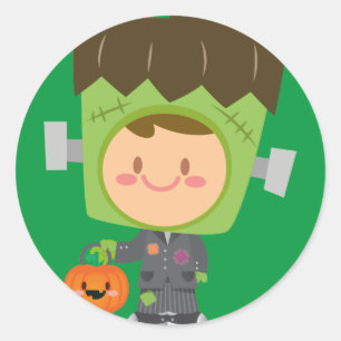 Sticker Rond Franken Cute Frankenstein Enfants Halloween