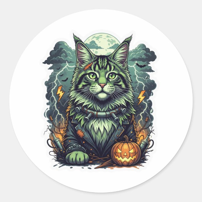 Sticker Rond FrankenCoon - Halloween Maine Coon (Devant)