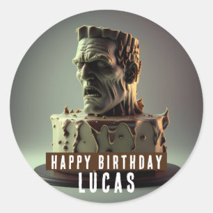 Sticker Rond Frankenstein Head Anniversaire Gâteau au chocolat 