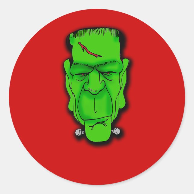 Sticker Rond Frankenstein Visage Caption elle-même! T-shirts (Devant)