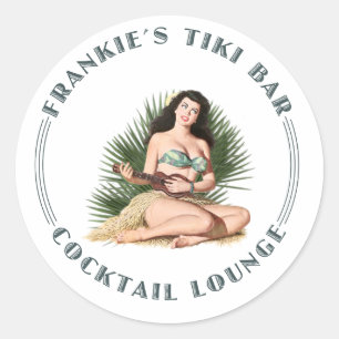 Sticker Rond Frankie's Tiki Bar Hula Girl