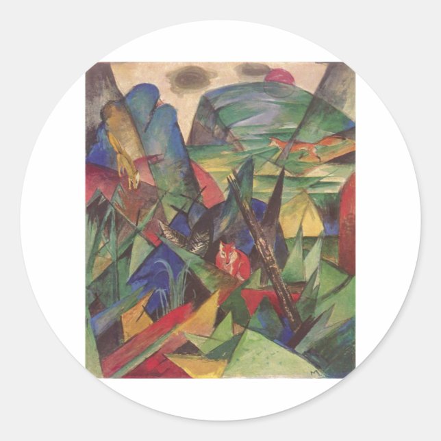 Sticker Rond Franz Marc - Foxes 1913 Huile Canvas Red Fox Sly (Devant)