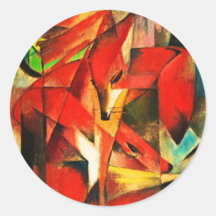 Sticker Rond Franz Marc Les Renards Red Fox Art Moderne Peintur