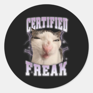 Sticker Rond Freak certifié mange du ciment Chat maudit Drôles 