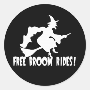 Sticker Rond Free Broom Rides Drôle Sorcière