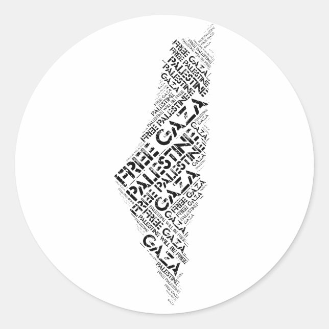 Sticker Rond Free Gaza Free Palestine Map Mot Cloud (Devant)