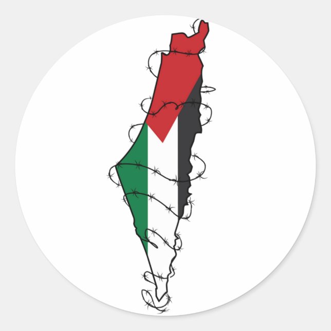 Sticker Rond Free Palestine Barbared Wire Map Liberté palestini (Devant)