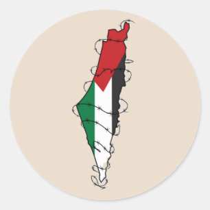 Sticker Rond Free Palestine Barbared Wire Map Liberté palestini