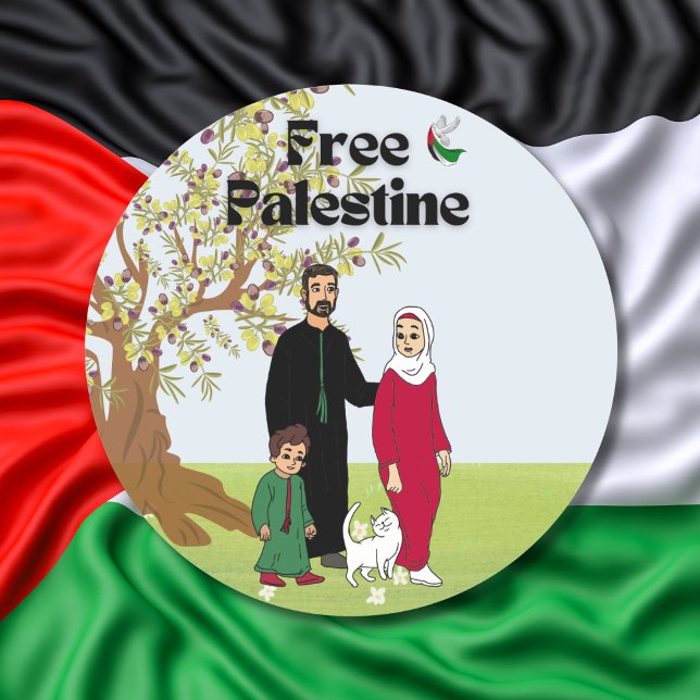 Sticker Rond Free Palestine Drapeau Dove Olive Tree Famille Cha (Créateur téléchargé)
