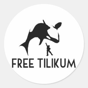 Sticker Rond Free Tilikum Save Orca Killer Whale
