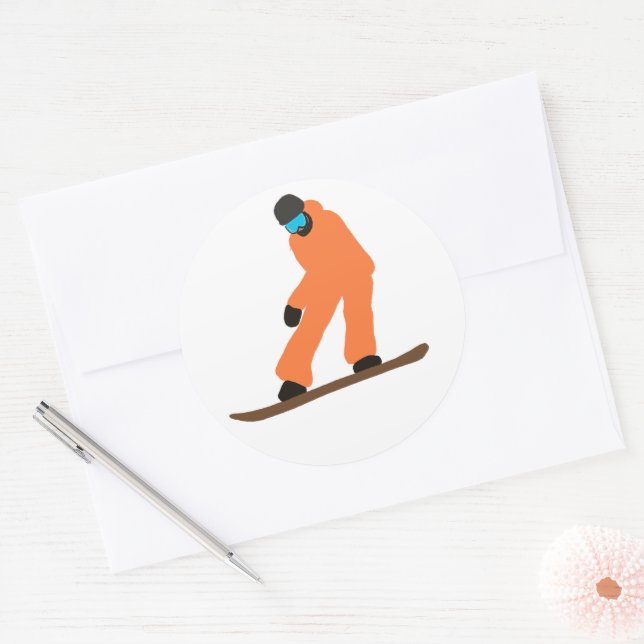 Sticker Rond Freeride Snowboarder En Costume Orange Illustratio (Enveloppe)