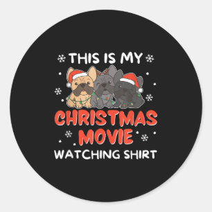 Sticker Rond French Buldog Christmas Movie Regarder Hommes Femm