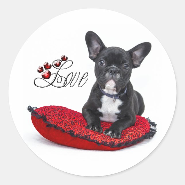 Sticker Rond French Bull Dog - Français - Amour (Devant)