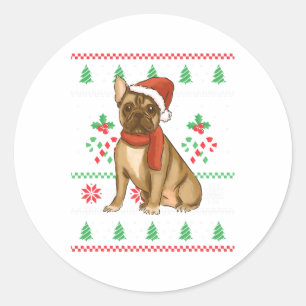 Sticker Rond French Bulldog Outfit Père Noël Noël