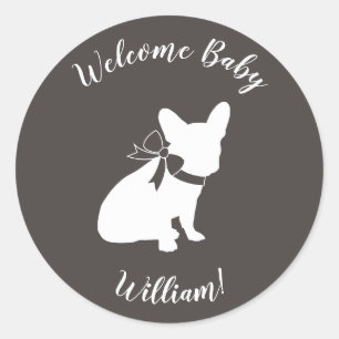 Sticker Rond French Bulldog Theme Party - Baby shower neutre
