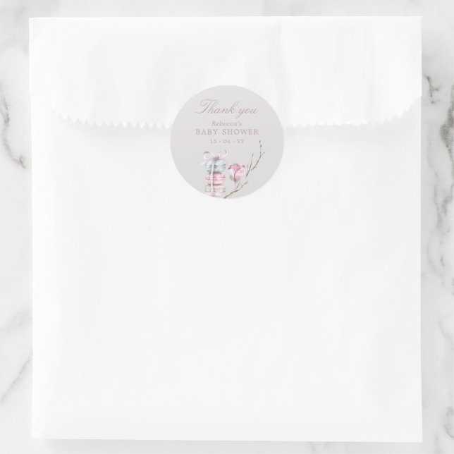Sticker Rond French Macaron Merci Baby shower (Sac)