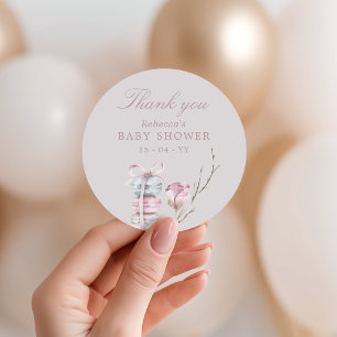Sticker Rond French Macaron Merci Baby shower