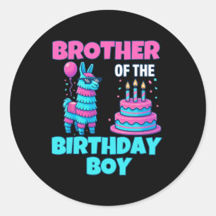 Sticker Rond Frère Anniversaire Garçon Lama Piñata Fête Famille
