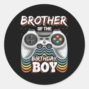 Sticker Rond Frère De L'Anniversaire Garçon Matching Vidéo Jeu 