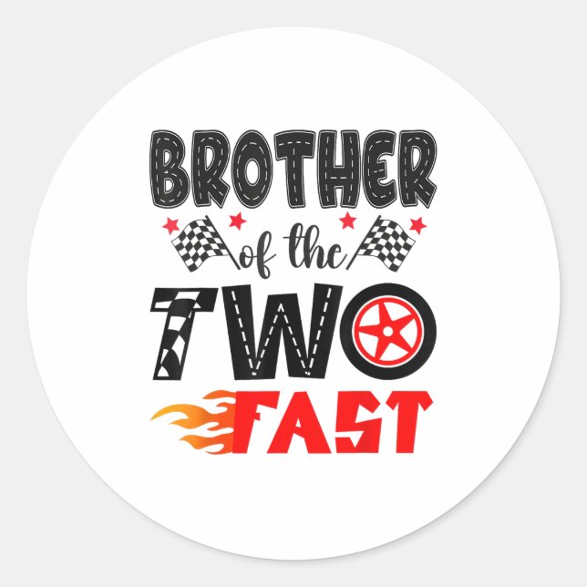 Sticker Rond Frère Des Deux Rapides 2E Anniversaire Boy Racing  (Devant)