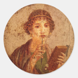 Sticker Rond Fresco of sappho in Pompeii