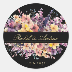 Sticker Rond Fresque, Bouquet fleur sauvage, écriture manuscrit