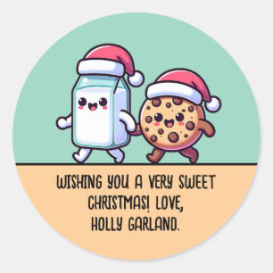 Sticker Rond Friandises de Noël Lait et Cookie Texte personnali