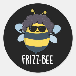 Sticker Rond Frizz-Bee Funny Afro Bee Pun Dark BG