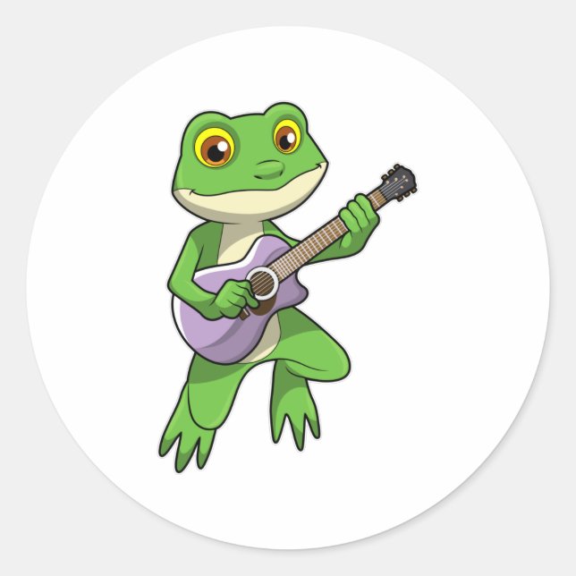 Sticker Rond Frog à Musique avec Guitare (Devant)