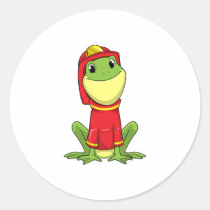 Sticker Rond Frog as Firefighter avec Helmet