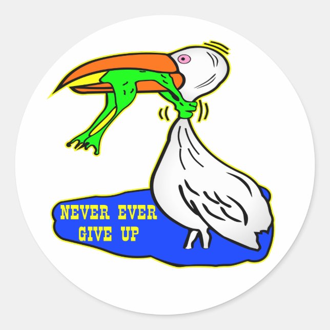 Sticker Rond Frog Choquant Oiseau jamais renoncer (Devant)